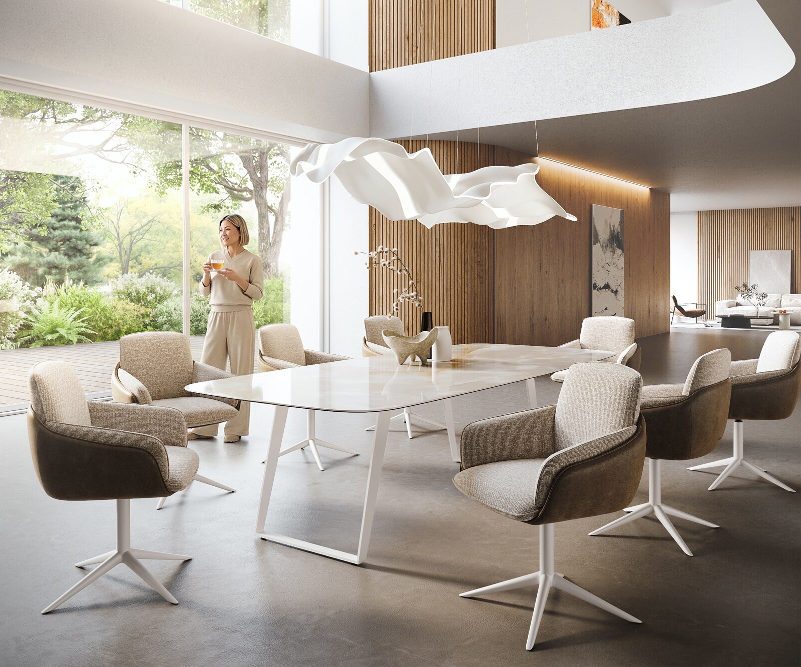 Esstisch Edge Boot 270x120 cm Keramik Iris FMG Onice Grigio Metall Schräg Weiß 7