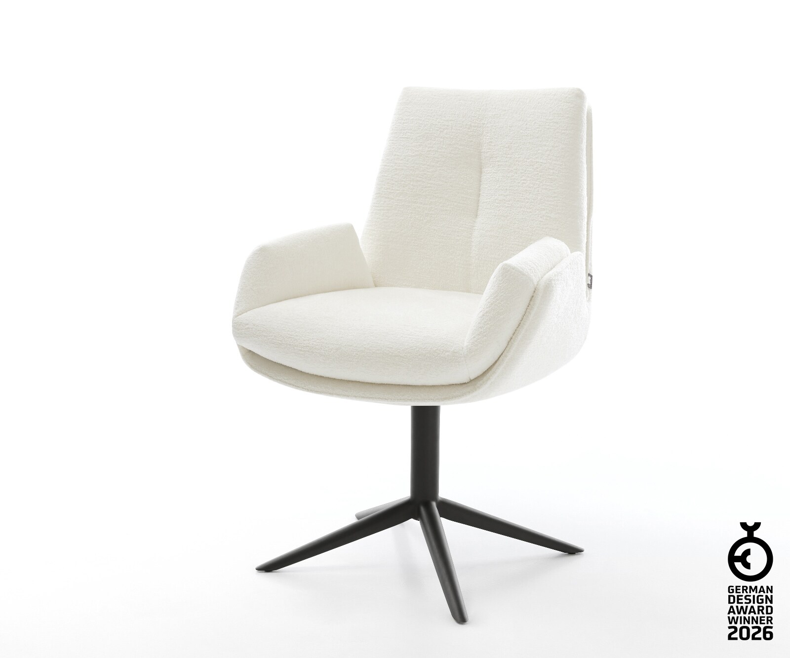 Drehstuhl Clea-Flex Bouclé Soft Beige Fußkreuz Schwarz 360° drehbar Wippfunktion