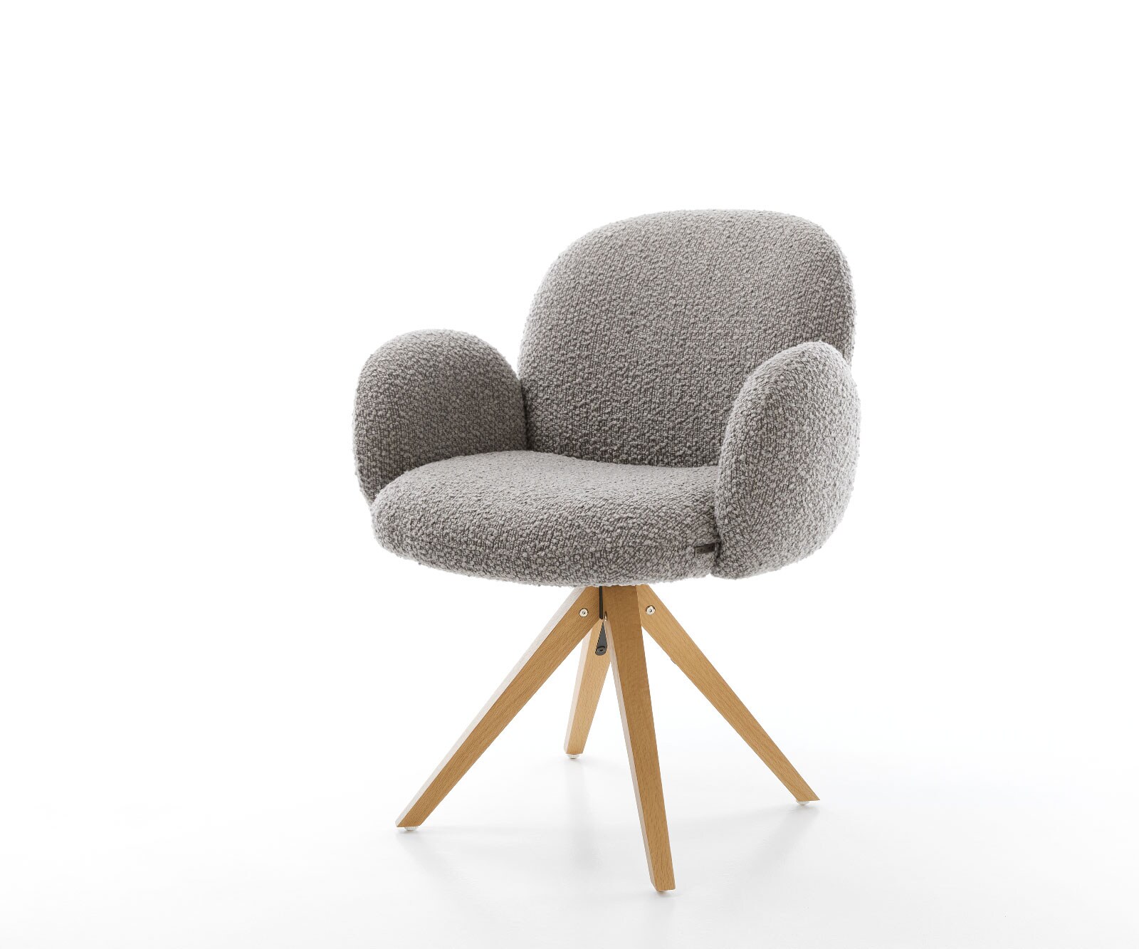 Drehstuhl Nube-Flex mit Armlehnen Bouclé Silbergrau Holzgestell kantig Natur 180° drehbar Taschenfederkern