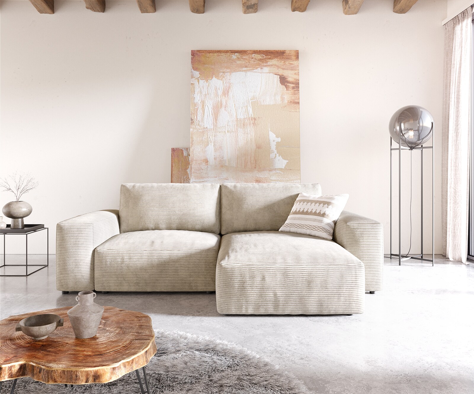 Ecksofa Lanzo 230x155 cm Cord Beige Recamiere variabel 1