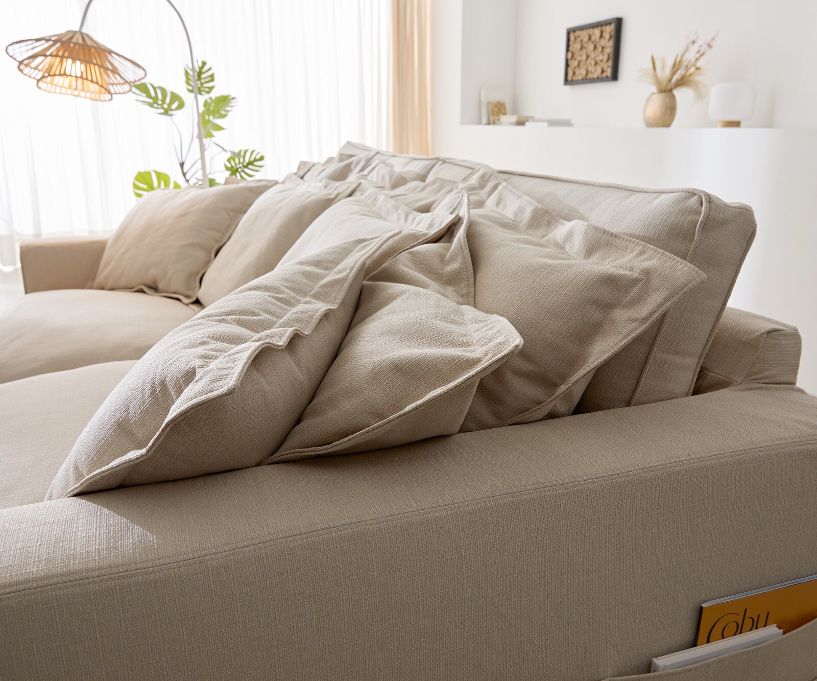 Hussensofa Noelia 240x145 cm Elfenbeinfarben mit Kissen 5