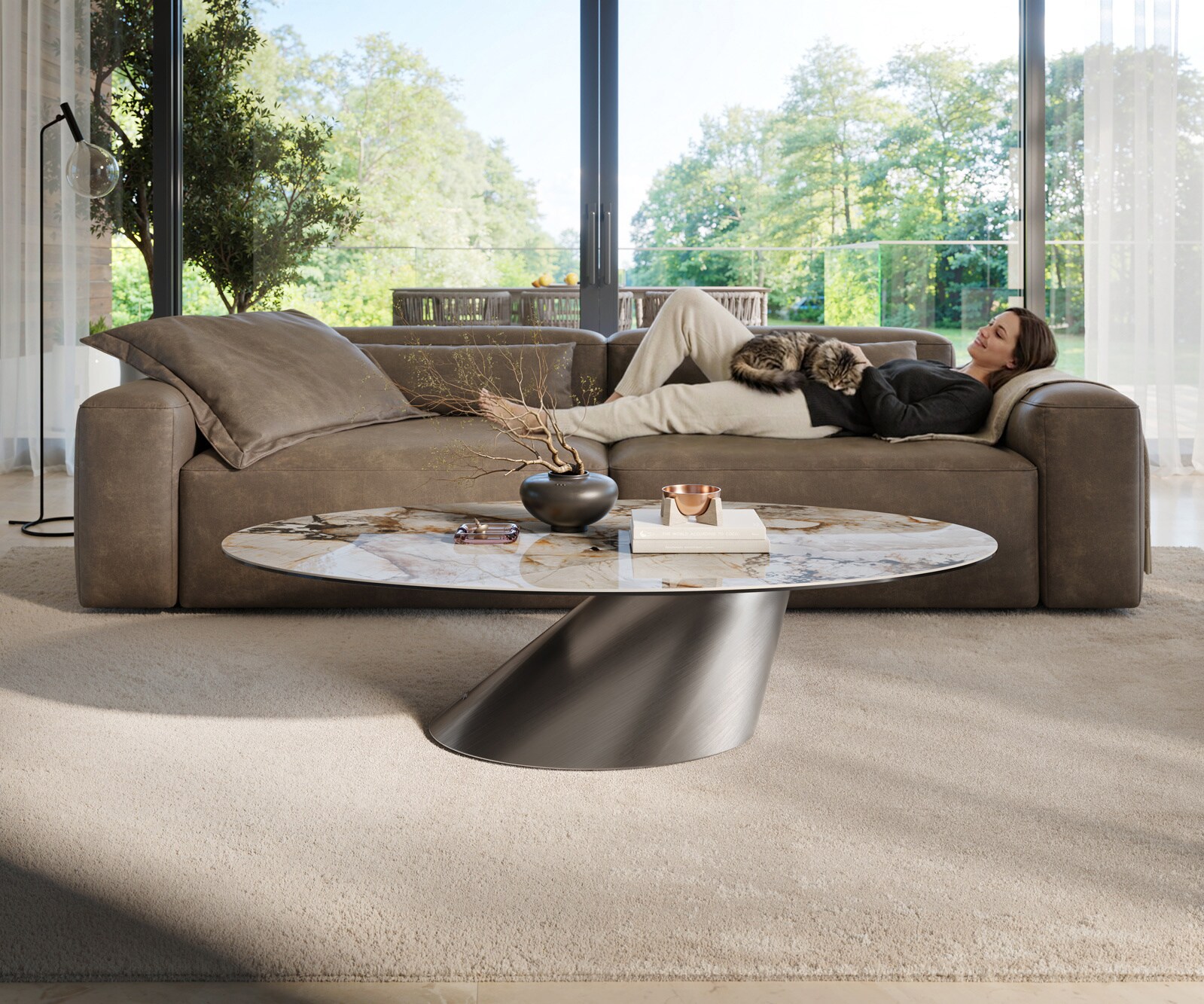 Couchtisch Edge Oval 140x80 cm Keramik Patagonia Poliert Conis Edelstahl gebürstet 1