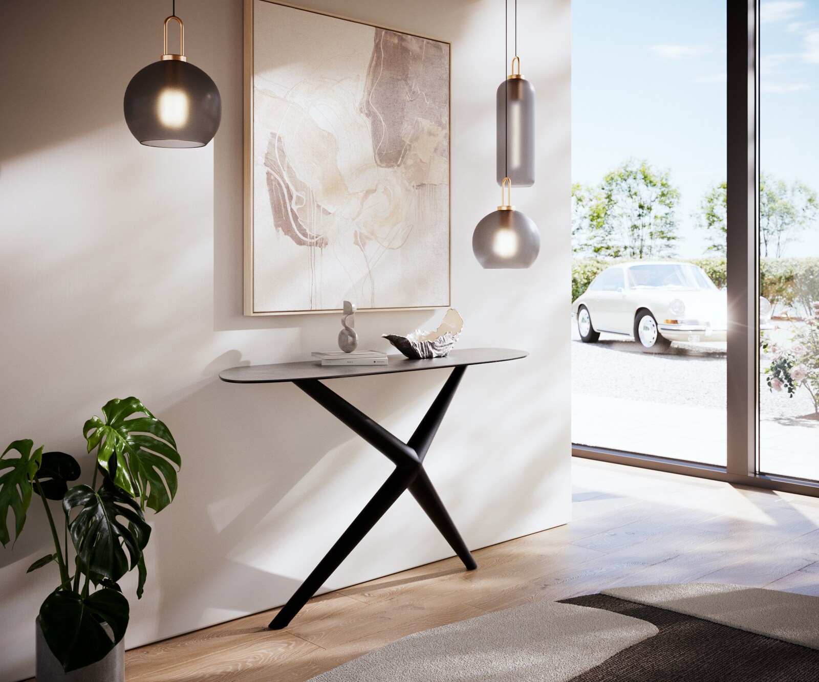 Konsolentisch Edge Organisch 140x40 cm Keramik Beton Grau Estelo Metall Schwarz 6