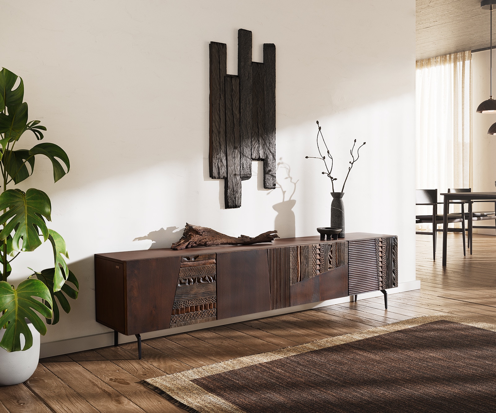 Lowboard Imara 200cm Mango Braun 4 Türen 2 Lowboard Imara 200cm Mango Braun 4 Türen 2