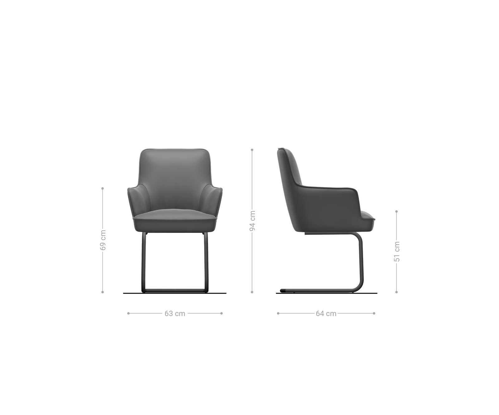 Freischwinger Heira-Flex mit Armlehnen Cord Silbergrau Freischwinger rund Schwarz Taschenfederkern 6