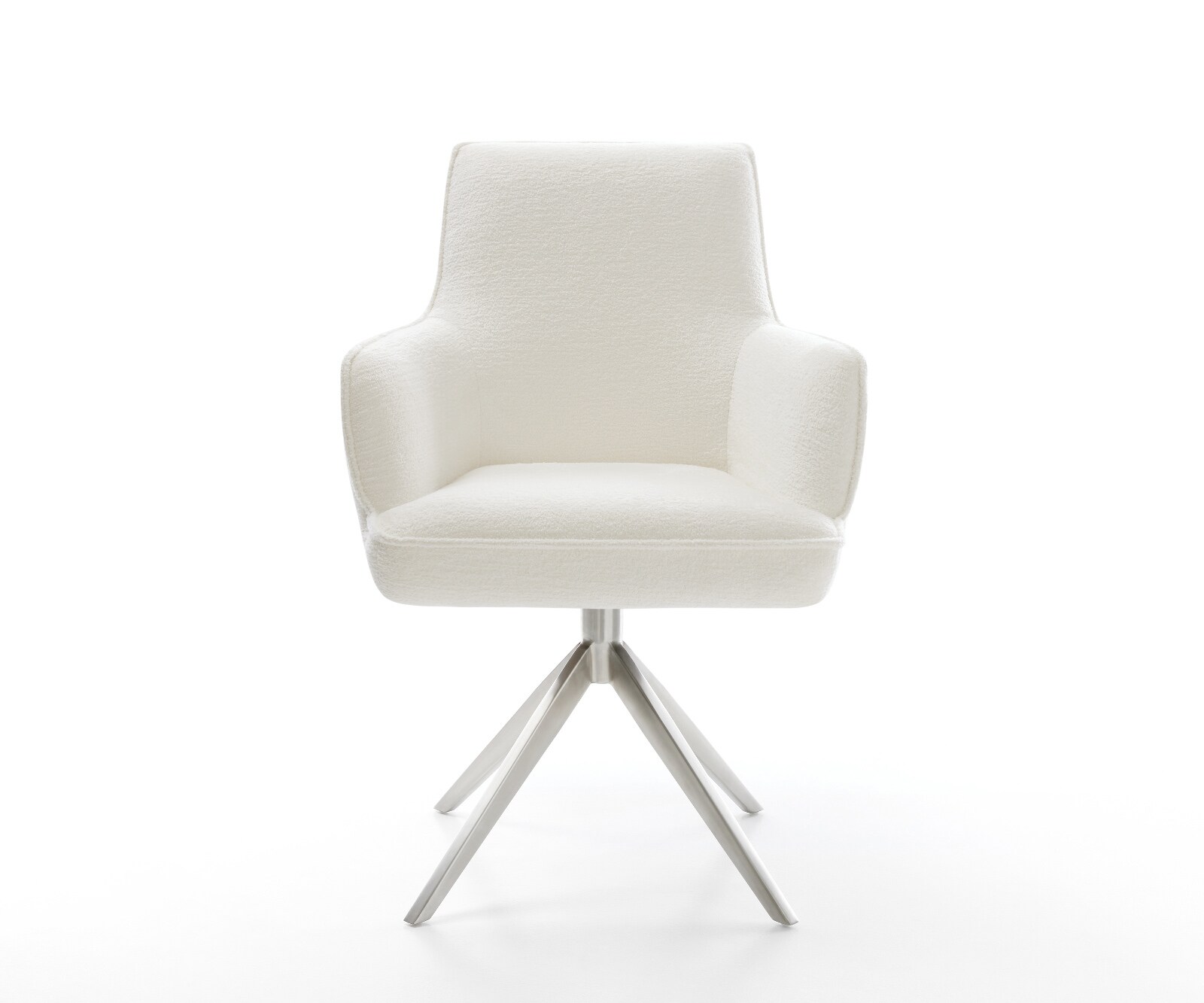 Drehstuhl Heira-Flex mit Armlehnen Bouclé Soft Beige Kreuzgestell breit Edelstahl 360° drehbar Wippfunktion Taschenfederkern 2