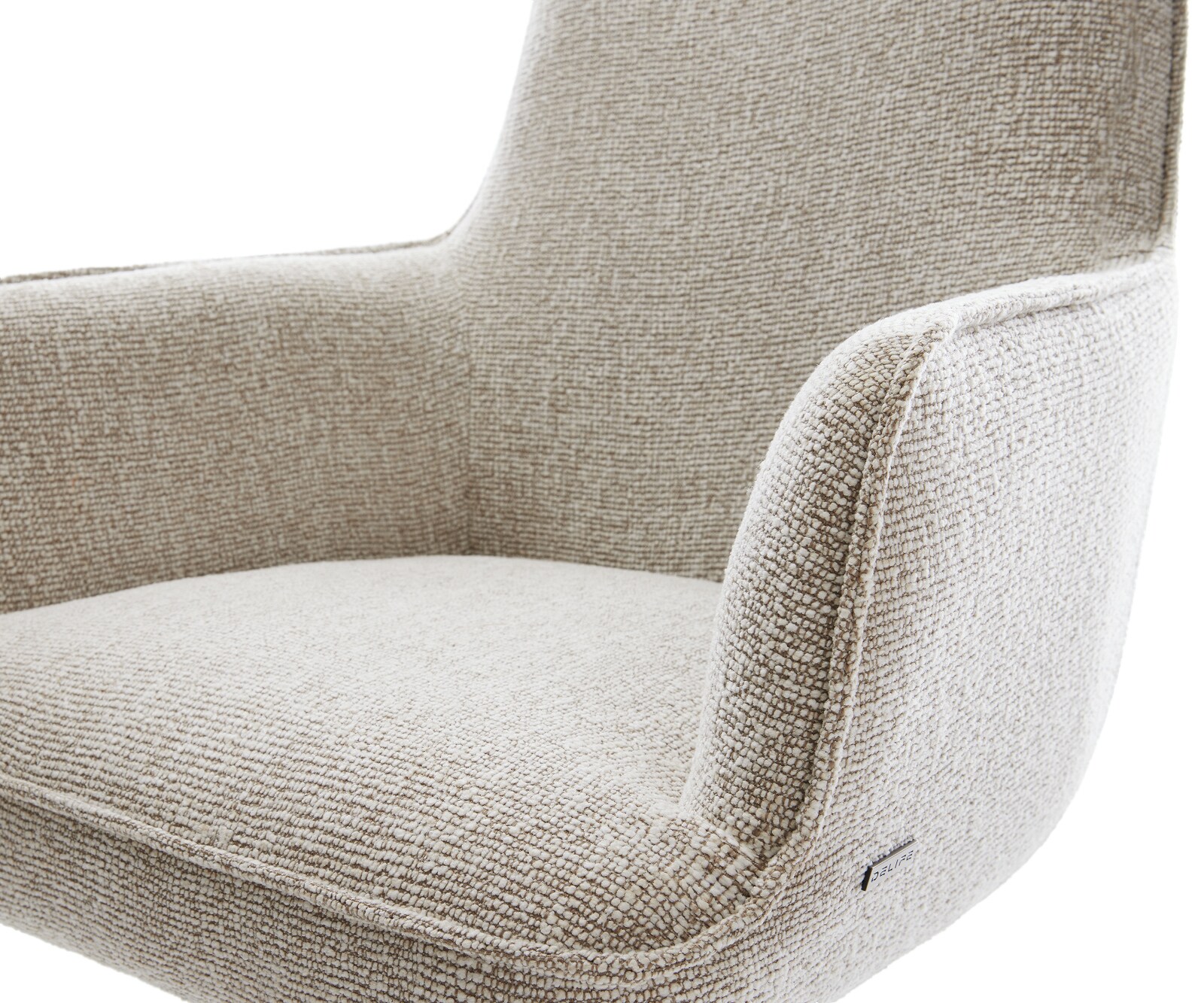 Esszimmerstuhl Heira-Flex mit Armlehnen Webstoff Soft Beige Kreuzgestell konisch Schwarz Taschenfederkern 4