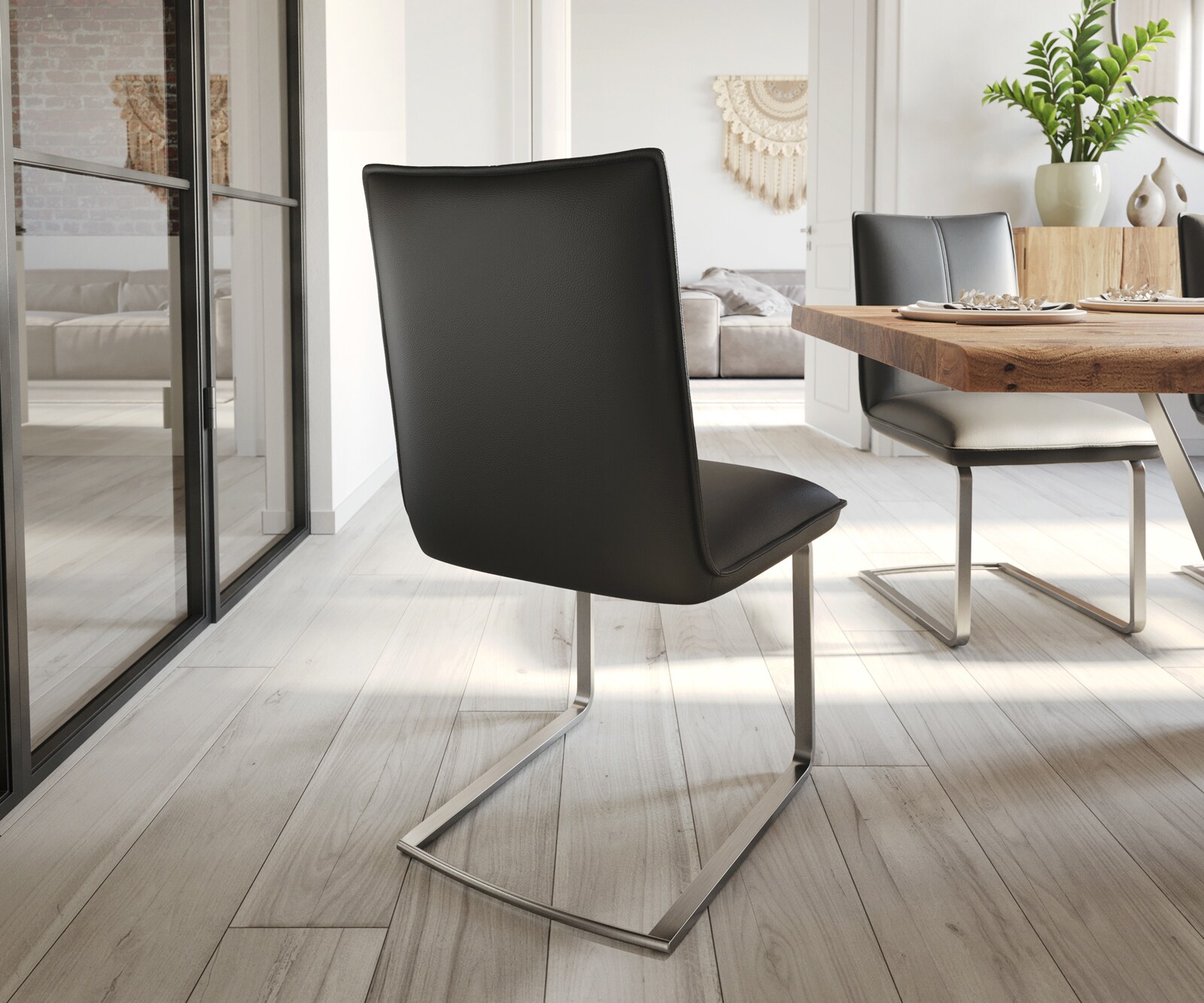 Freischwinger Lelio-Flex Echt-Leder Schwarz Freischwinger flach Edelstahl Taschenfederkern 4