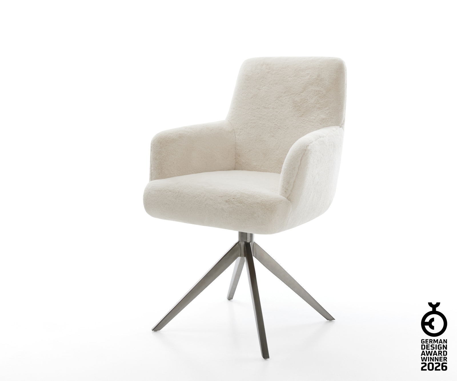 Drehstuhl Heira-Flex mit Armlehnen Plüsch Creme-Weiß Kreuzgestell breit Gra günstig online kaufen