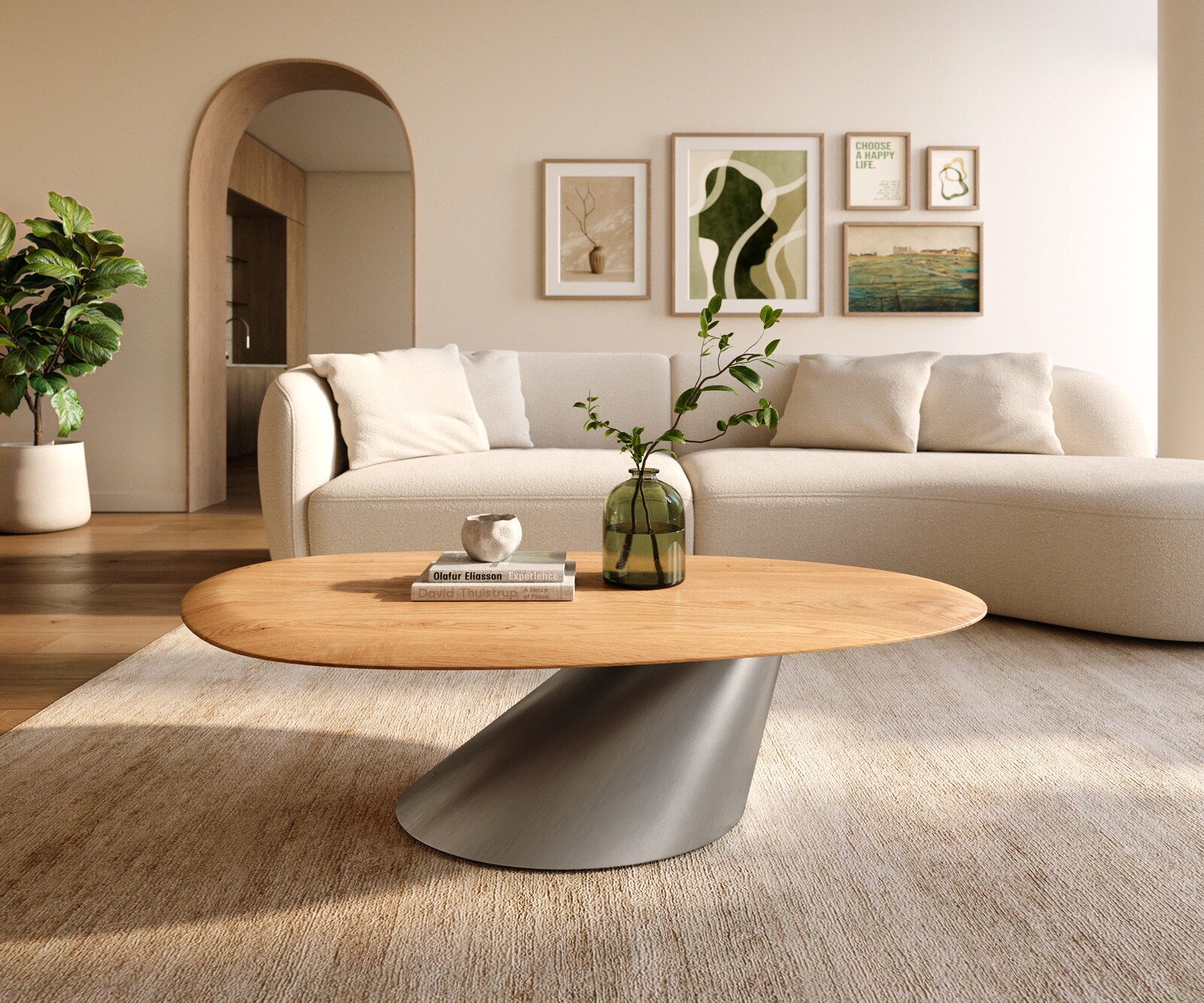 Couchtisch Edge Oval 140x75 cm Eiche Natur Runde Kante Conis Edelstahl gebürstet 2