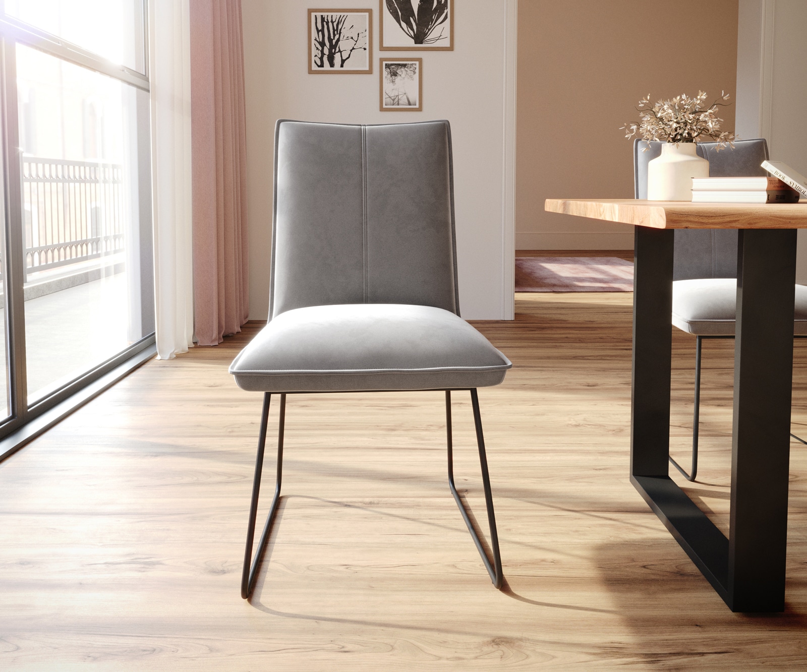 Esszimmerstuhl Lelio-Flex Samt Grau Kufengestell Schwarz Taschenfederkern 1 Esszimmerstuhl Lelio-Flex Samt Grau Kufengestell Schwarz Taschenfederkern 1