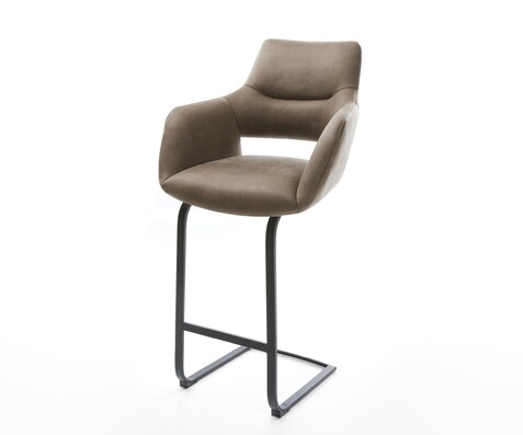 Barstuhl Yago-Flex Mikrofaser Taupe Vintage Freischwinger Flach Metall Schwarz Taschenfederkern