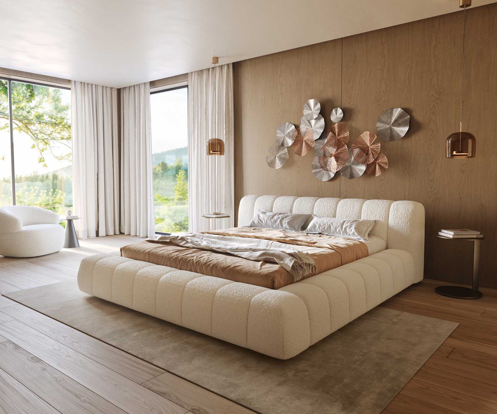 Polsterbettgestell Cutio 180x200 cm Bouclé Creme-Weiß Polsterbettgestell Cutio 180x200 cm Bouclé Creme-Weiß