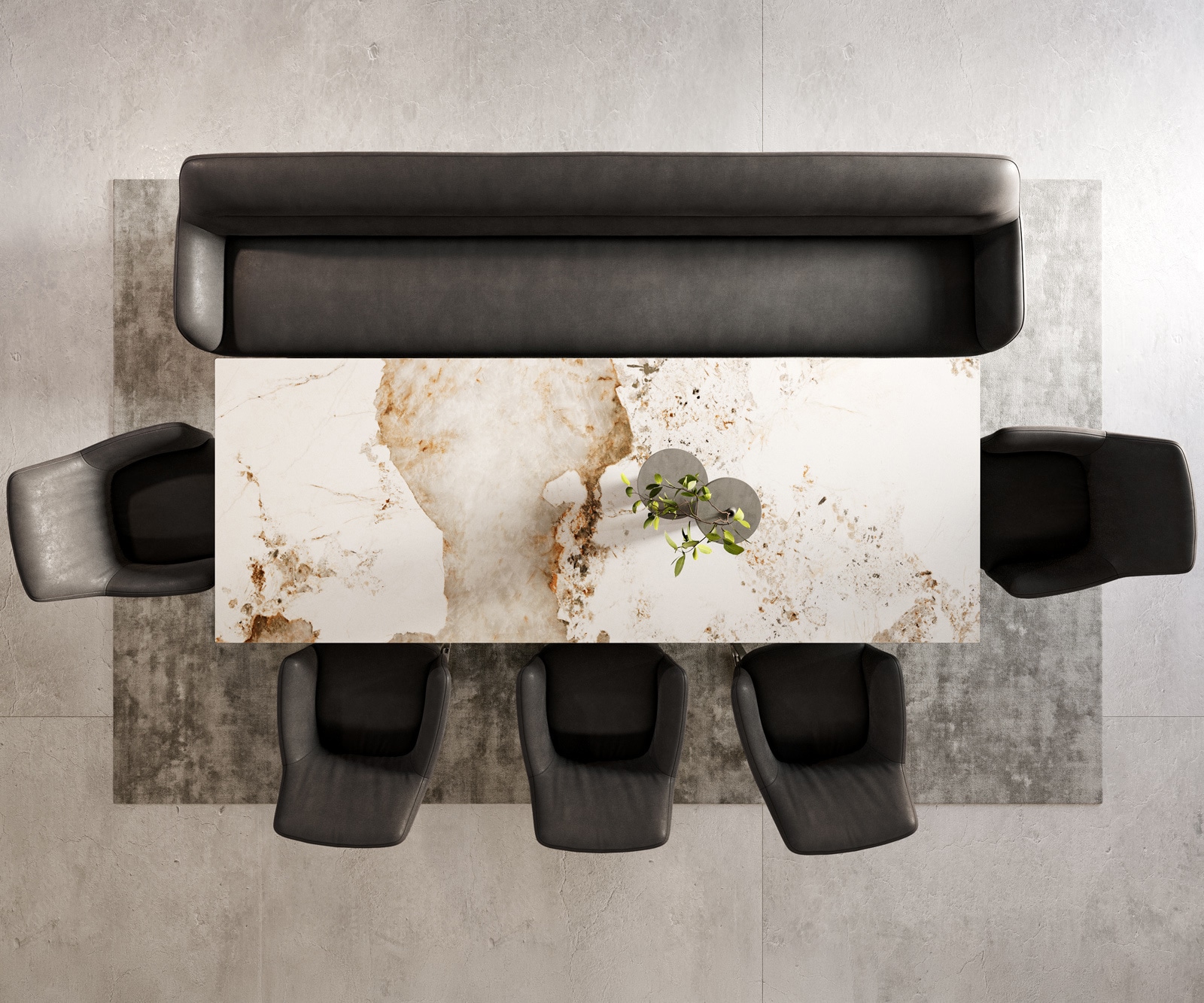 Esszimmerbank Taya-Flex 300 cm Mikrofaser Anthrazit Vintage Kufengestell flach Effektfinish Titan Taschenfederkern 6