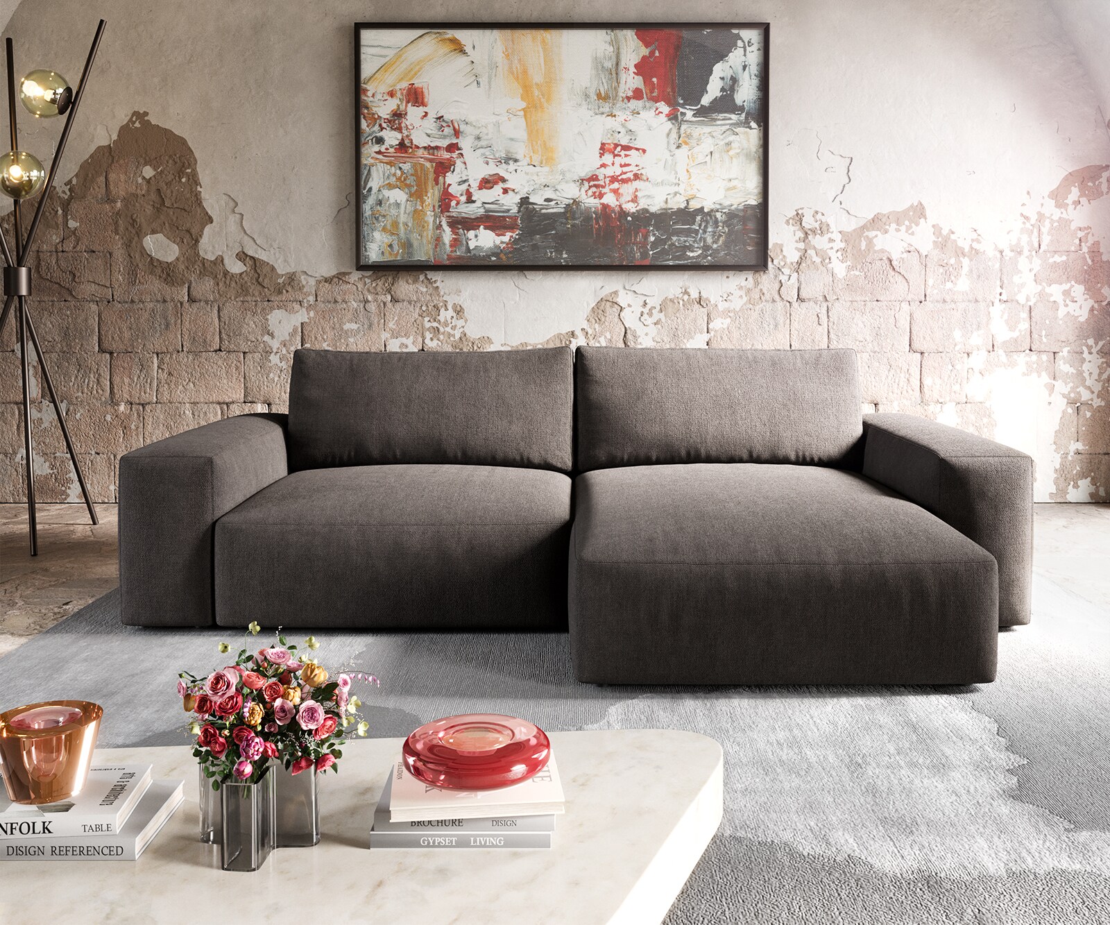 Ecksofa Lanzo XL 270x180 cm Mikrofaser Khakibraun Recamiere variabel 1
