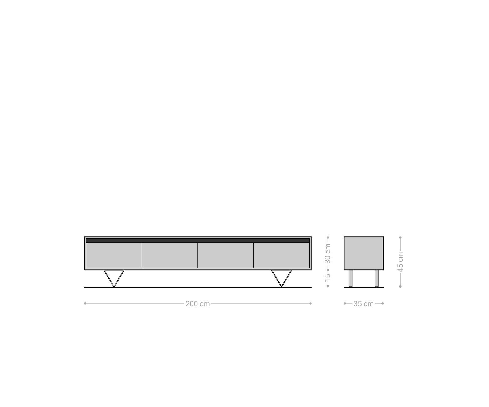 Designer-Lowboard Stonegrace 200 cm Eiche Natur Schiefer 4 Schübe V-Fuß Metall Schwarz 5
