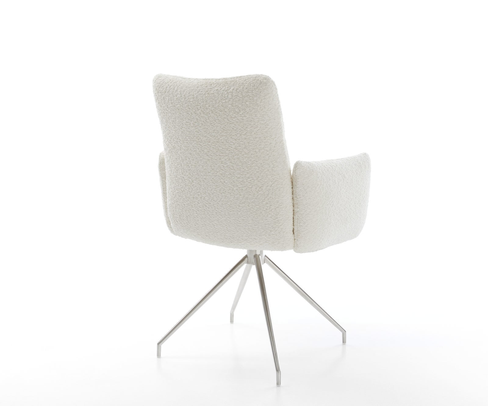 Drehstuhl Jova-Flex mit Armlehnen Bouclé Weiß Kreuzgestell konisch Edelstahl 180° drehbar Taschenfederkern 5