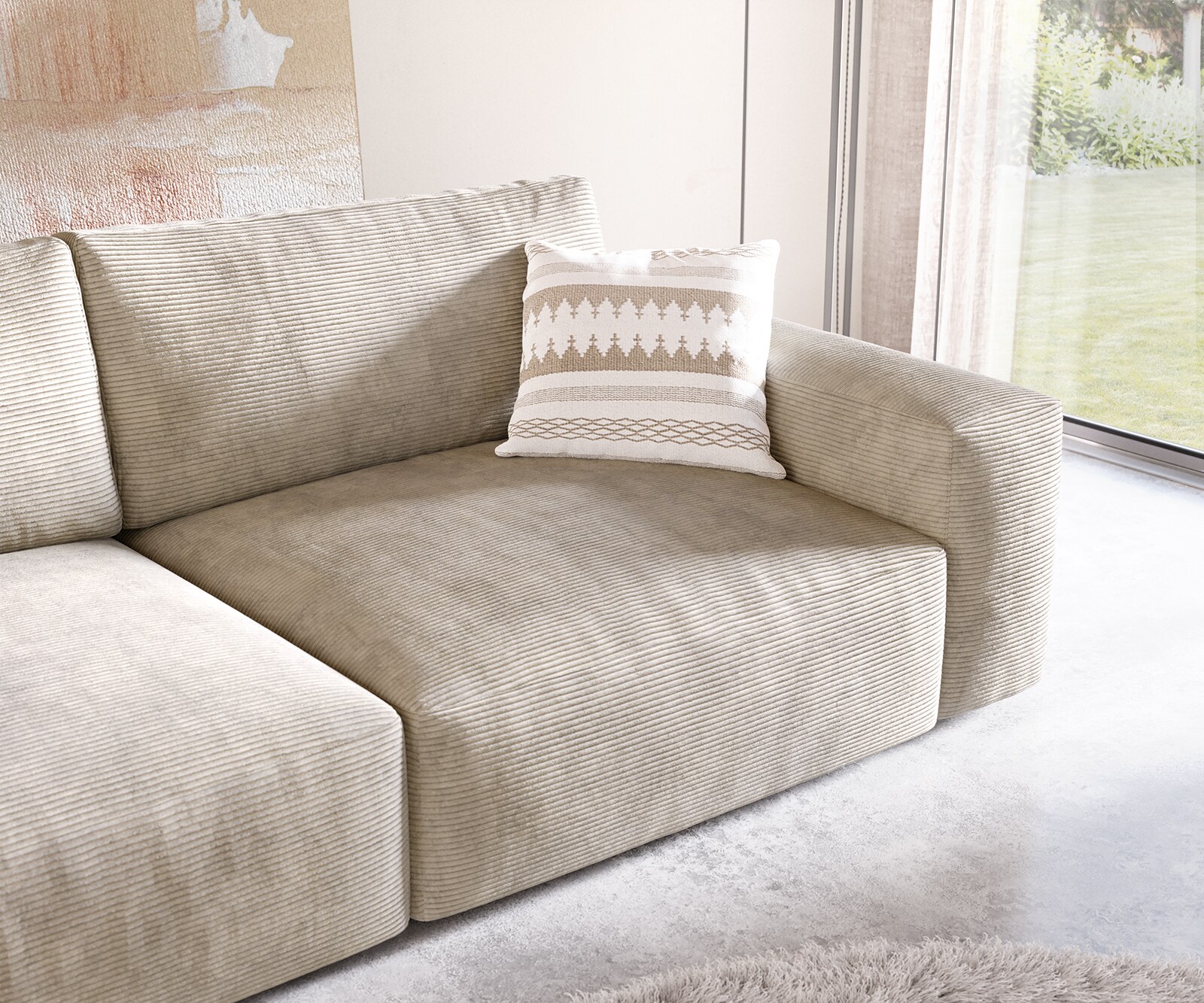 Big-Sofa Lanzo XL 270x130 cm Cord Beige mit Hocker 5