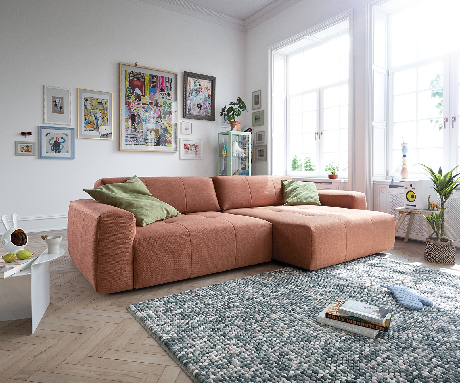 Ecksofa Lazaro 300x160 cm Flachgewebe Orange Ottomane rechts mit Sitztiefenverstellung Ecksofa Lazaro 300x160 cm Flachgewebe Orange Ottomane rechts mit Sitztiefenverstellung