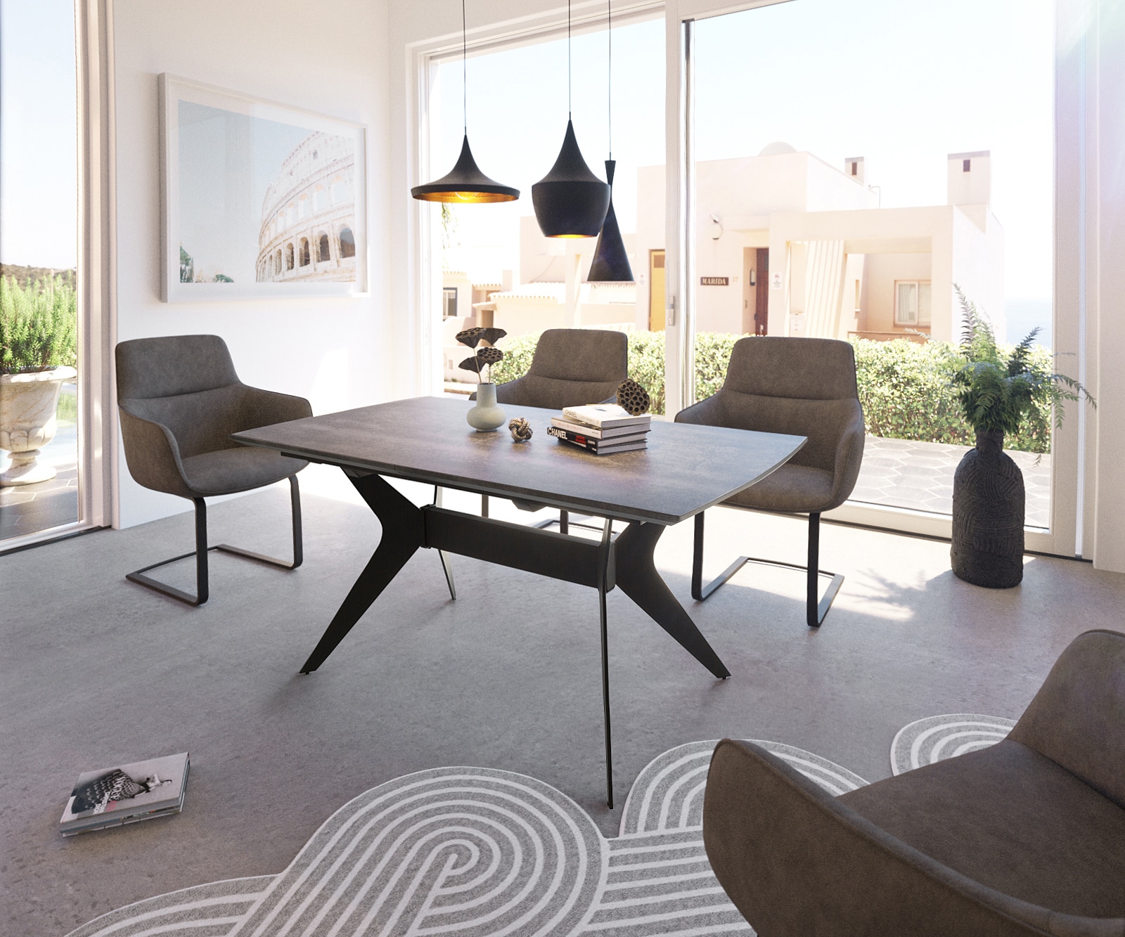 Esstisch Edona 160/200x90 cm Keramik Optik Grau Metall ausziehbar 1 Esstisch Edona 160/200x90 cm Keramik Optik Grau Metall ausziehbar 1