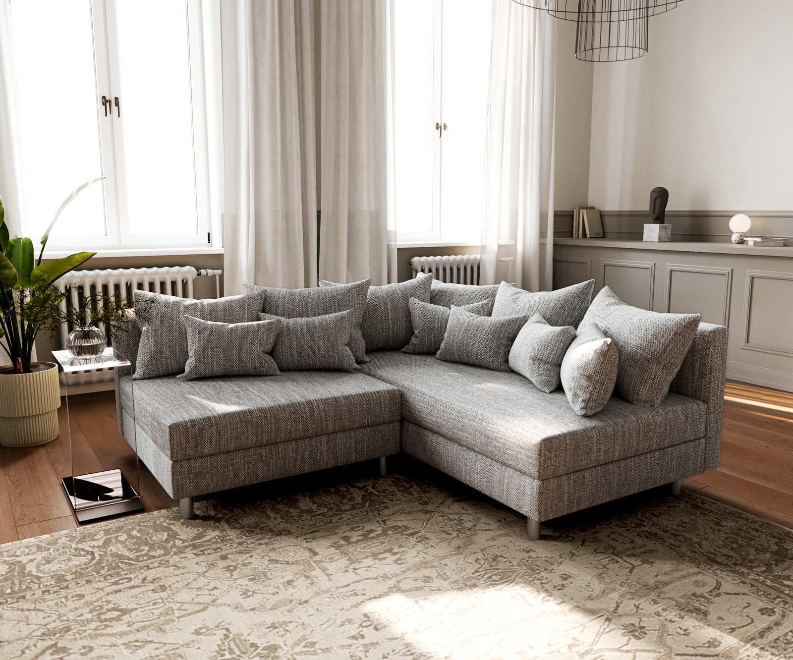 Ecksofa Clovis Hellgrau Strukturstoff Ottomane Rechts Modulsofa Ecksofa Clovis Hellgrau Strukturstoff Ottomane Rechts Modulsofa