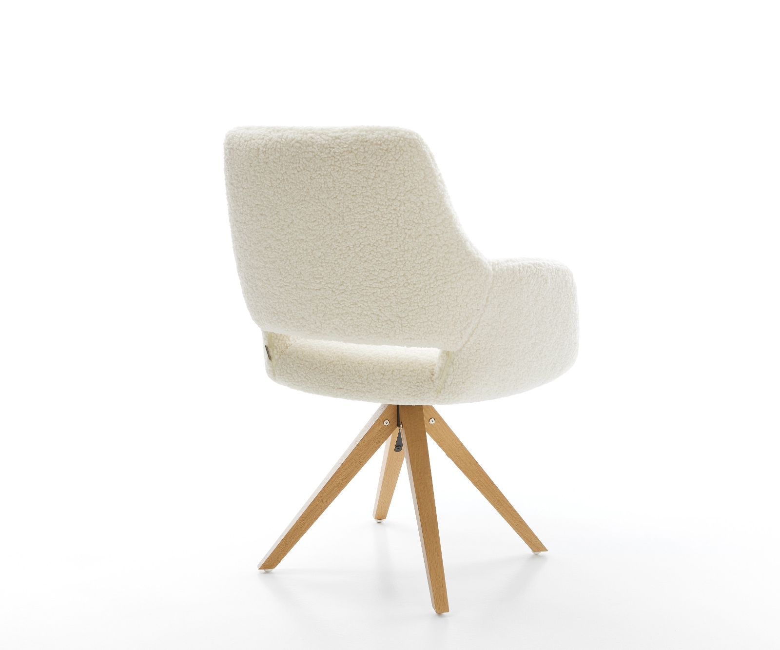 Drehstuhl Yago-Flex mit Armlehnen Teddystoff Beige Holzgestell kantig Natur 360° drehbar Taschenfederkern 4