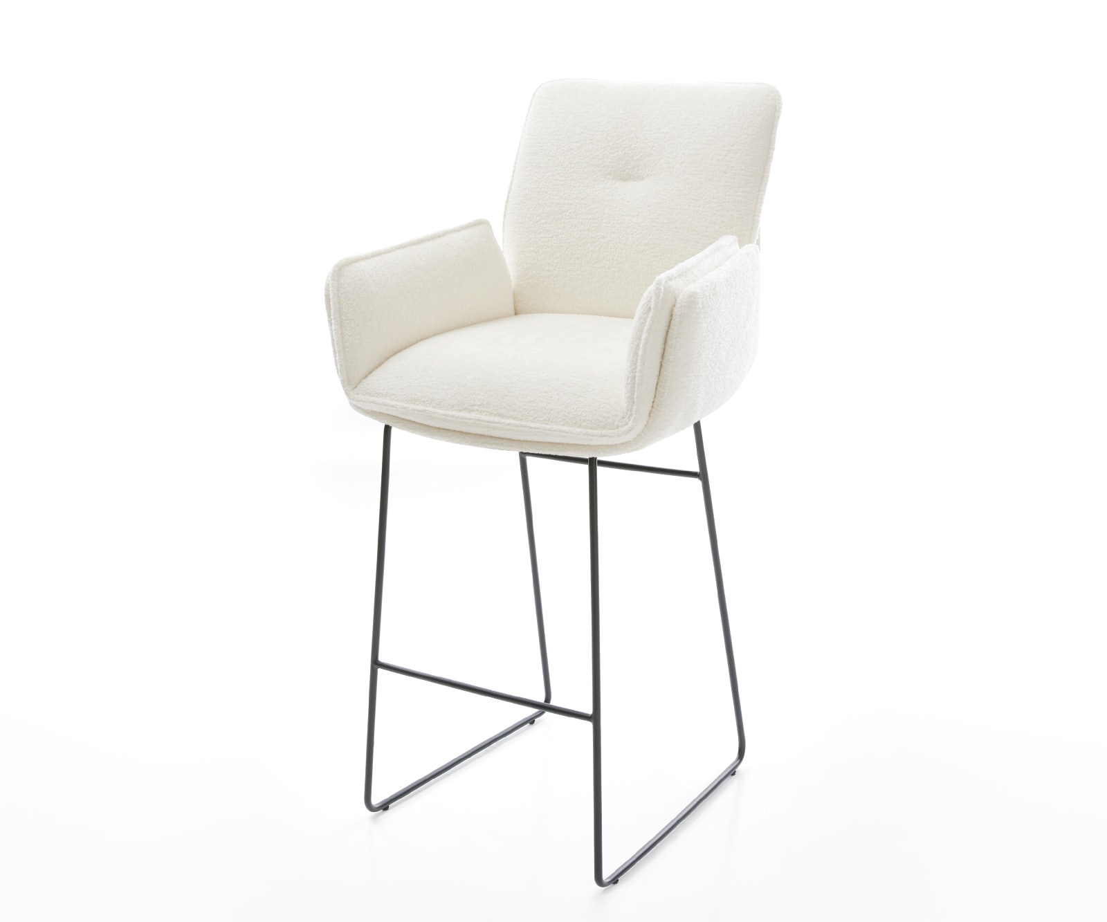 Barstuhl Nela-Flex Bouclé Soft Beige Kufengestell Metall Schwarz