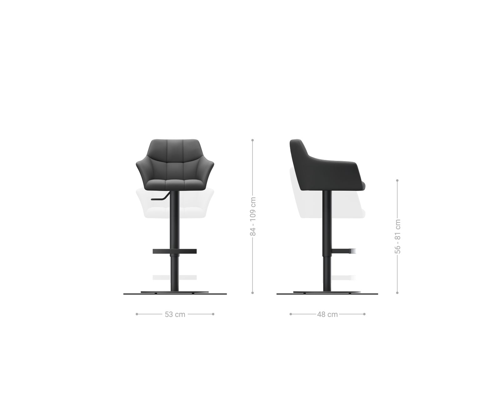 Barstuhl Yulo-Flex Vintage Anthrazit Drehfuß höhenverstellbar Edelstahl 6