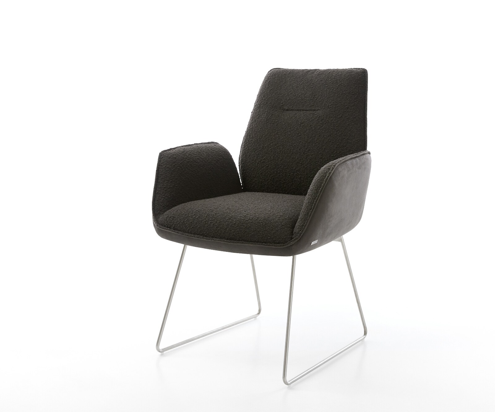 Esszimmerstuhl Zoa-Flex Materialmix Schwarz Kufengestell Edelstahl Taschenfederkern 1