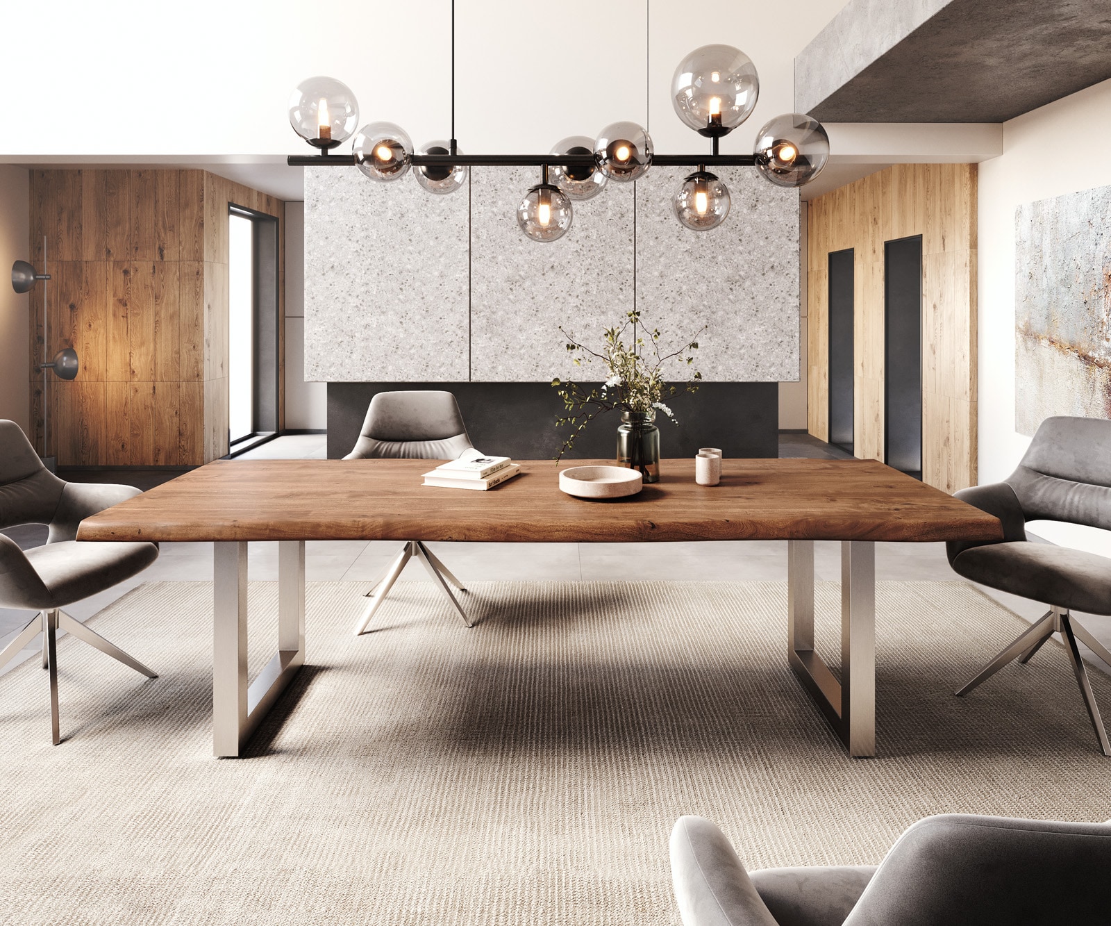 Esstisch Edge 260x100 XL Akazie Braun Edelstahl Breit Live-Edge 1 Esstisch Edge 260x100 XL Akazie Braun Edelstahl Breit Live-Edge 1