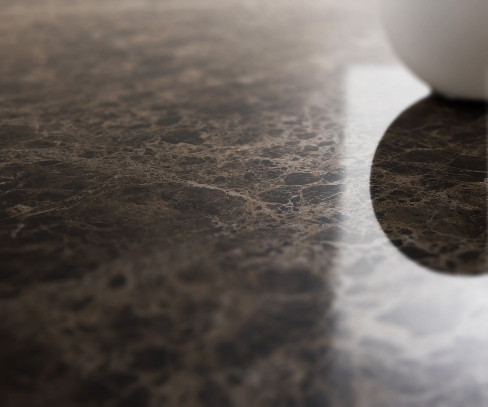 Lowboard Cuor 220 cm Keramik Laminam® Emperador Extra Lucidato Dunkelbraun 1 Klappe 2 Schubfächer Fuß Schwebeoptik Edelstahl 4