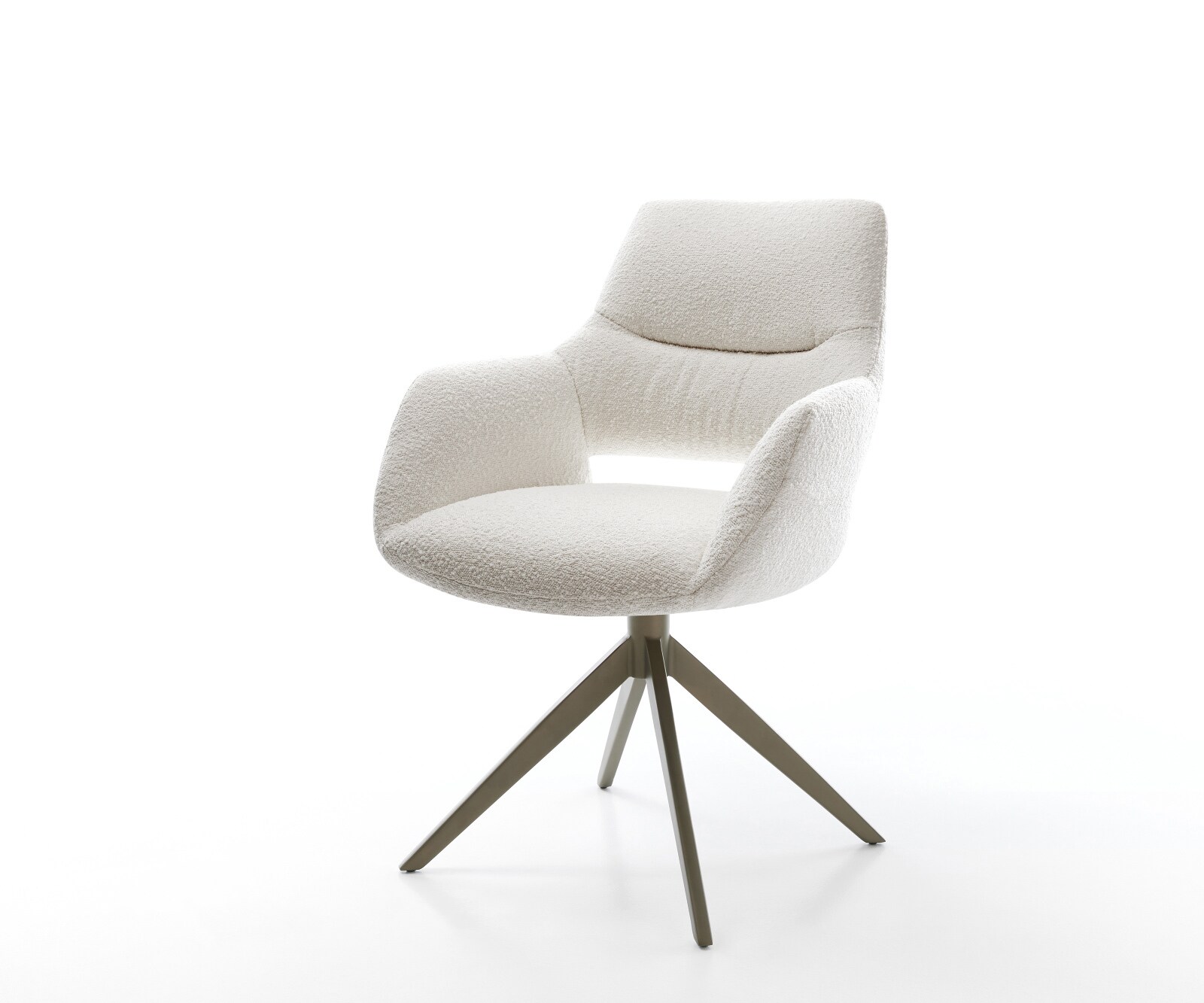 Drehstuhl Yago-Flex mit Armlehnen Bouclé Creme-Weiß Kreuzgestell breit Effektfinish Titan 360° drehbar Wippfunktion Taschenfederkern
