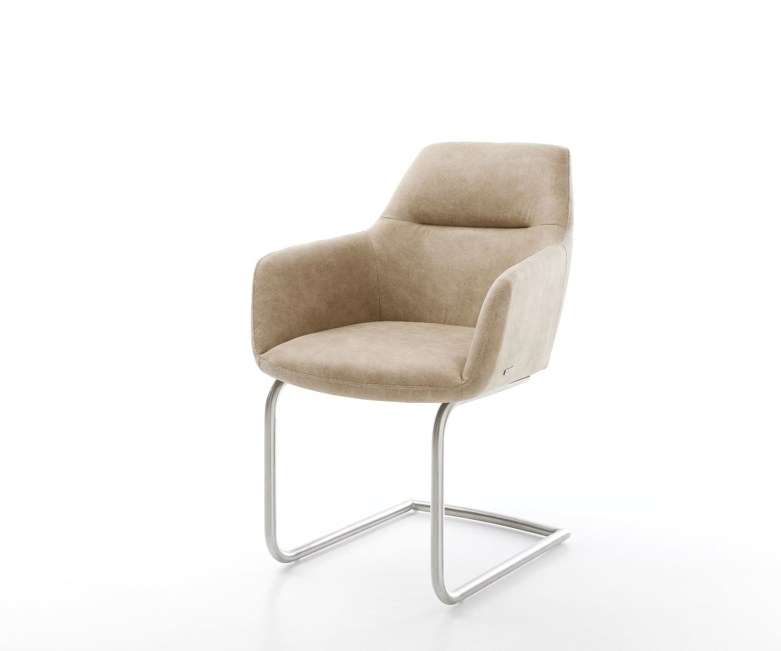 Freischwinger Pejo-Flex Mikrofaser Beige Vintage Freischwinger rund Edelstahl Taschenfederkern Freischwinger Pejo-Flex Mikrofaser Beige Vintage Freischwinger rund Edelstahl Taschenfederkern