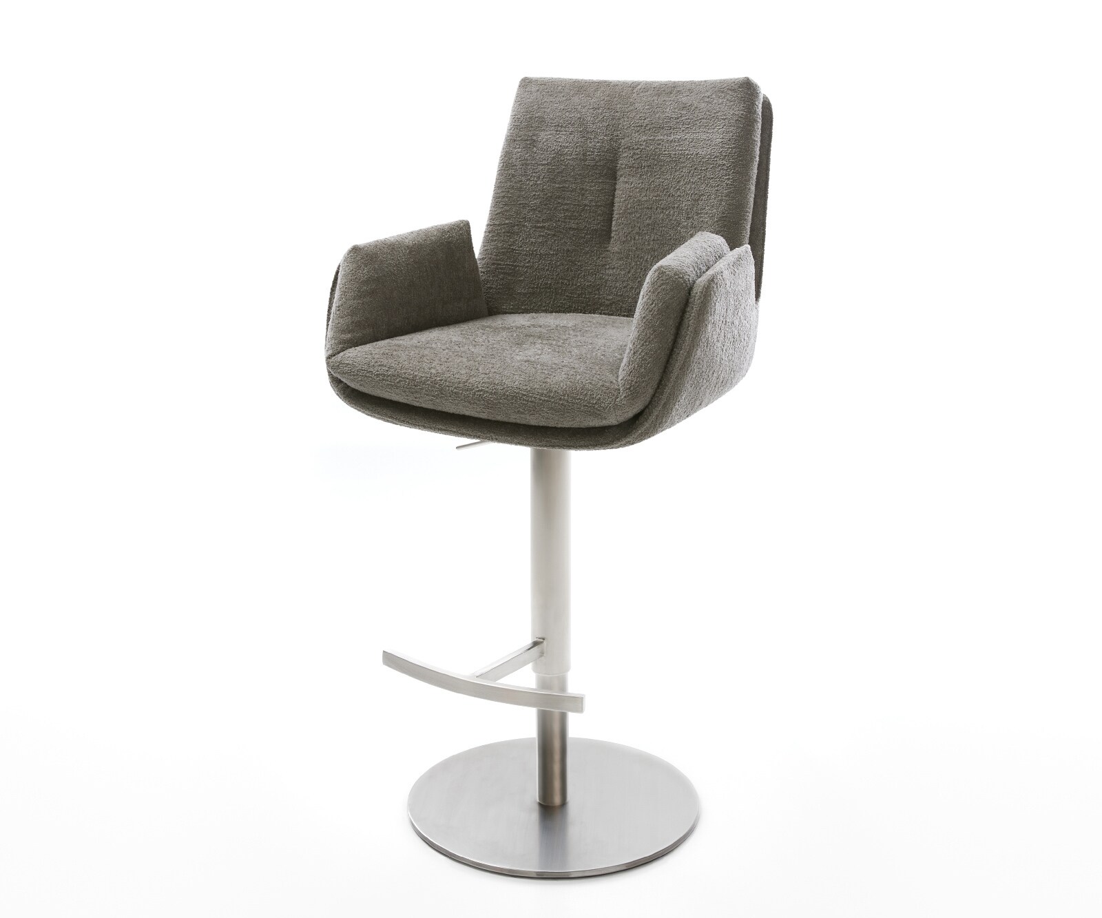 Barstuhl Clea-Flex Bouclé Soft Schlamm Drehfuß höhenverstellbar Edelstahl Silberfarben