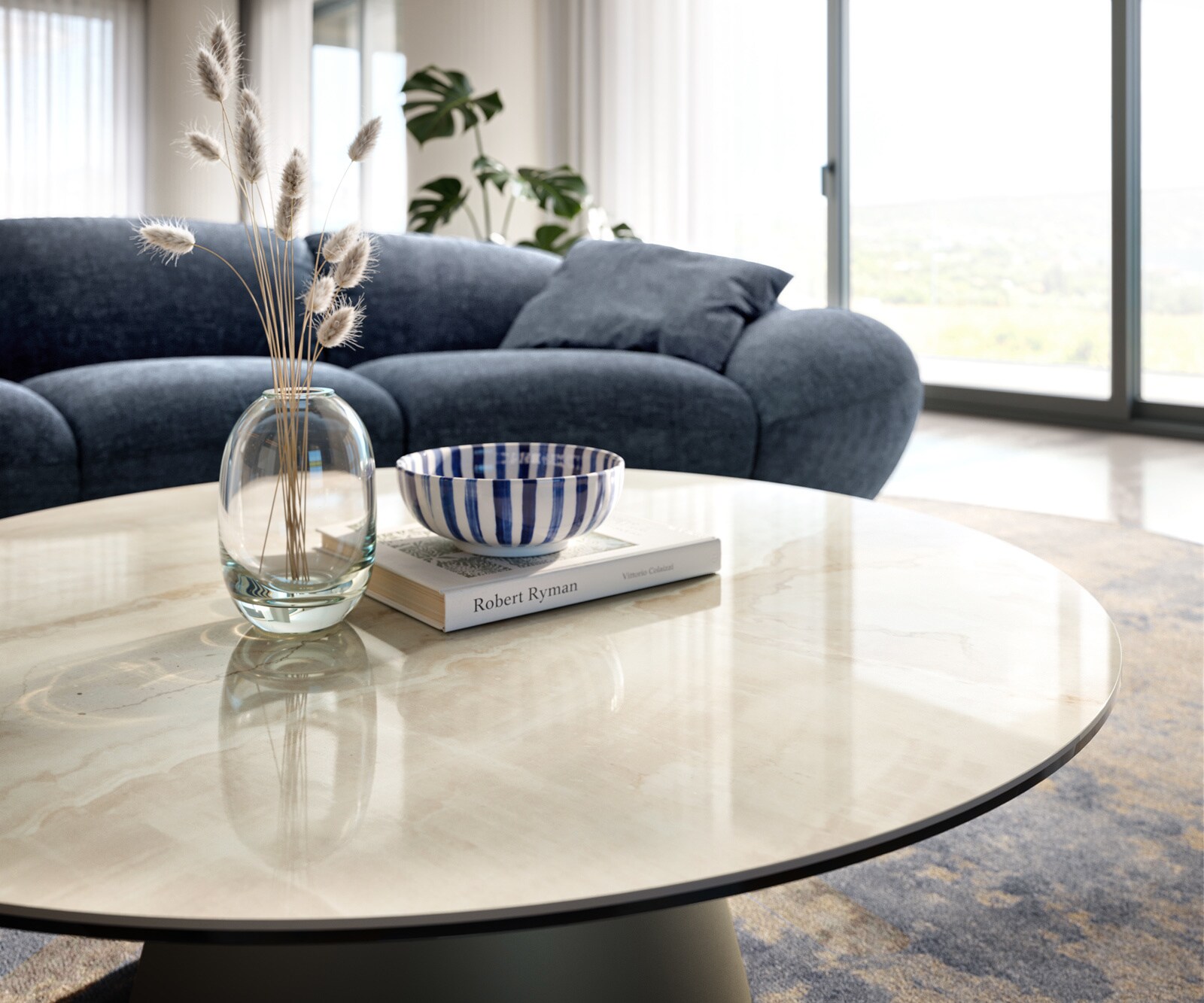 Couchtisch Edge Rund 100x100 cm Keramik Onyx Champagne Borna Effektfinish Titan 4