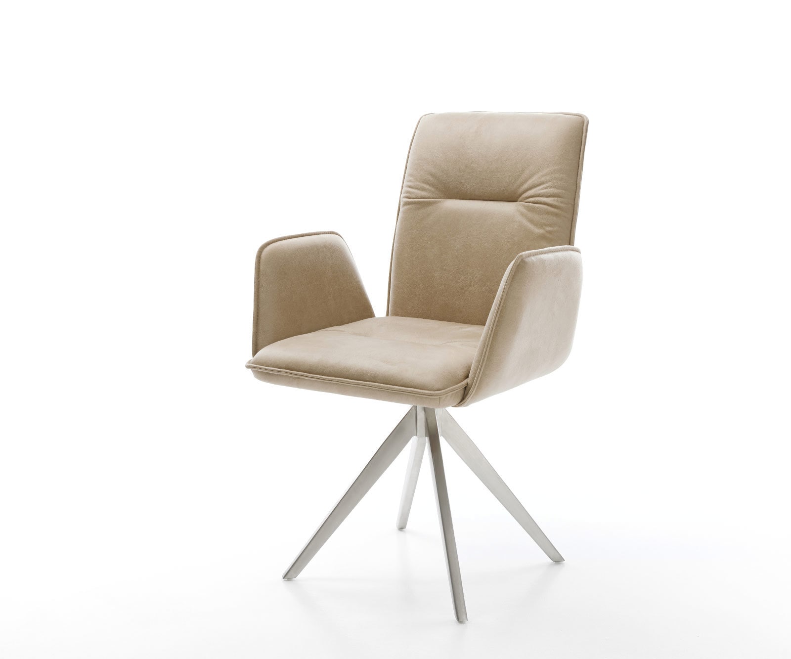 Esszimmerstuhl Vinja-Flex Mikrofaser Beige Vintage Kreuzgestell kantig Edelstahl