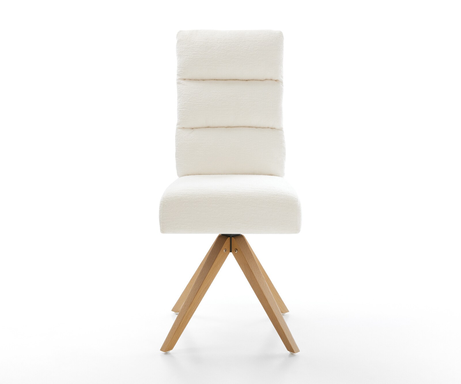 Drehstuhl Pela-Flex Bouclé Soft Beige Holzgestell kantig Natur 180° drehbar Taschenfederkern 2