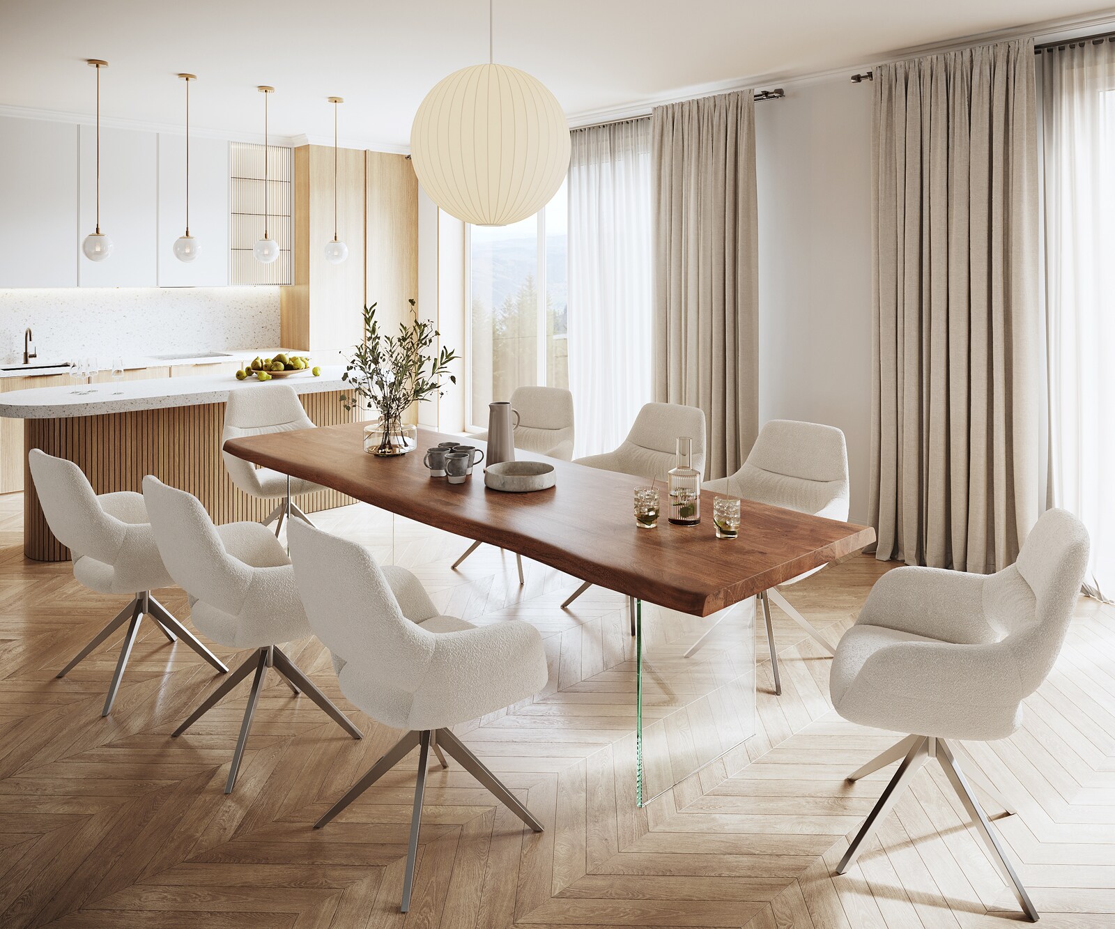 Esstisch Edge 300x100 XL Akazie Braun Glas Live-Edge 5