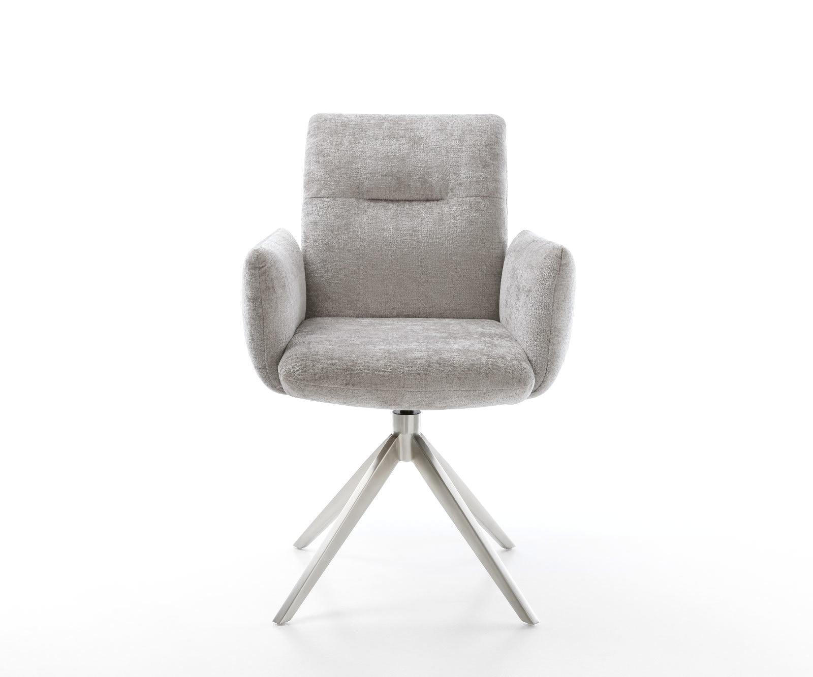 Drehstuhl Jova-Flex mit Armlehnen Chenille Silbergrau Kreuzgestell breit Edelstahl 360° drehbar Wippfunktion Taschenfederkern 2