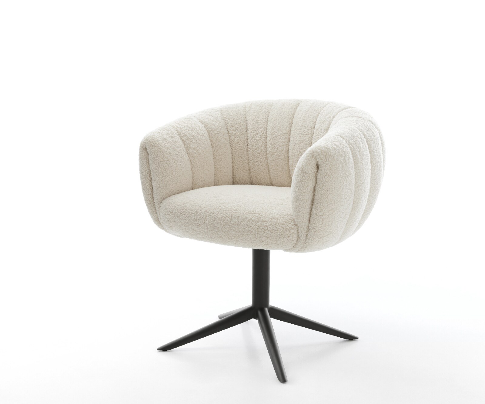 Drehstuhl Jada-Flex Teddystoff Beige Fußkreuz Schwarz 360° drehbar Wippfunktion Taschenfederkern