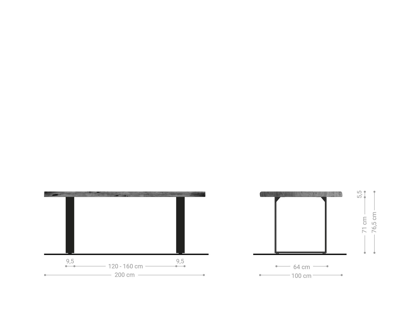 Esstisch Edge 200x100 XL Akazie Natur Edelstahl Schmal Live-Edge 8