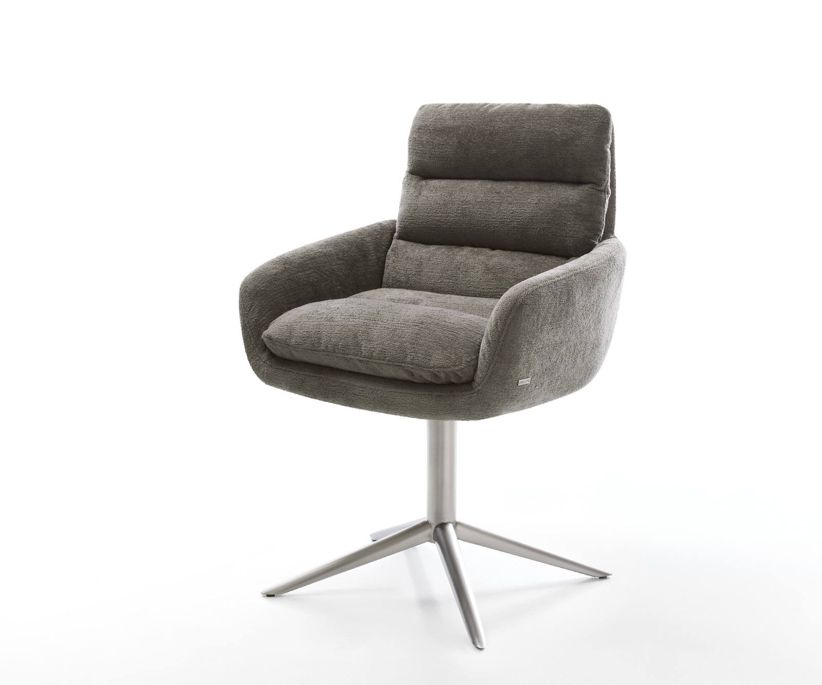 Drehstuhl Abelia-Flex mit Armlehnen Bouclé Soft Schlamm Fußkreuz Edelstahl 360° drehbar Wippfunktion