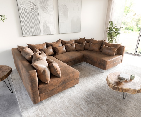 Couch Clovis Braun Antik Optik Wohnlandschaft modulares Sofa