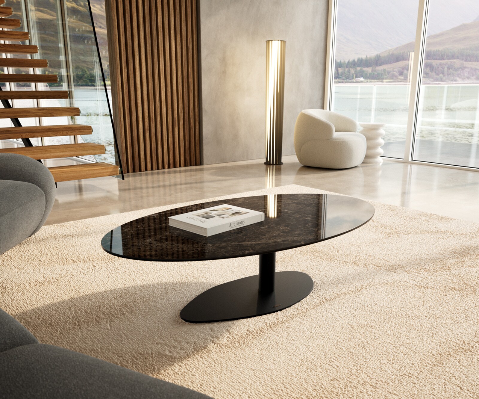 Couchtisch Edge Oval 140x80 cm Keramik Laminam® Emperador Extra Lucidato Du günstig online kaufen