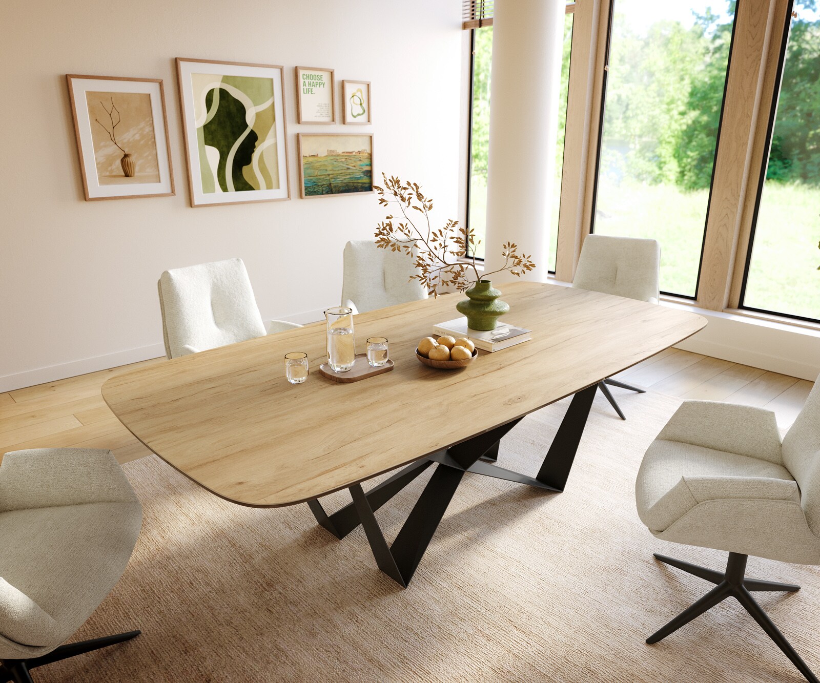 Esstisch Edge Boot 240x120 cm Keramik Laminam® Sabbia Eichefarbig Spider Flachstahl Schwarz 2