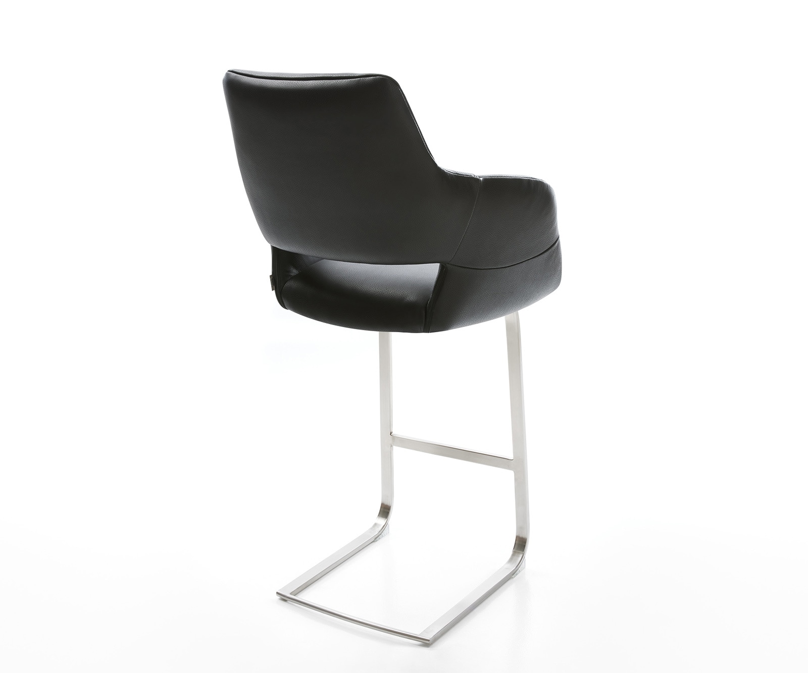 Barstuhl Yago-Flex Echt-Leder Schwarz Freischwinger flach Edelstahl Taschenfederkern 4