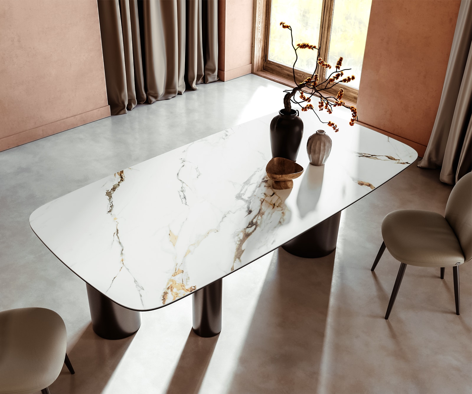 Esstisch Edge Boot 240x120 Keramik Calacatta Luxe Weiß-Gold-Grau Troa Edelstahl Graphit 3 Esstisch Edge Boot 240x120 Keramik Calacatta Luxe Weiß-Gold-Grau Troa Edelstahl Graphit 3