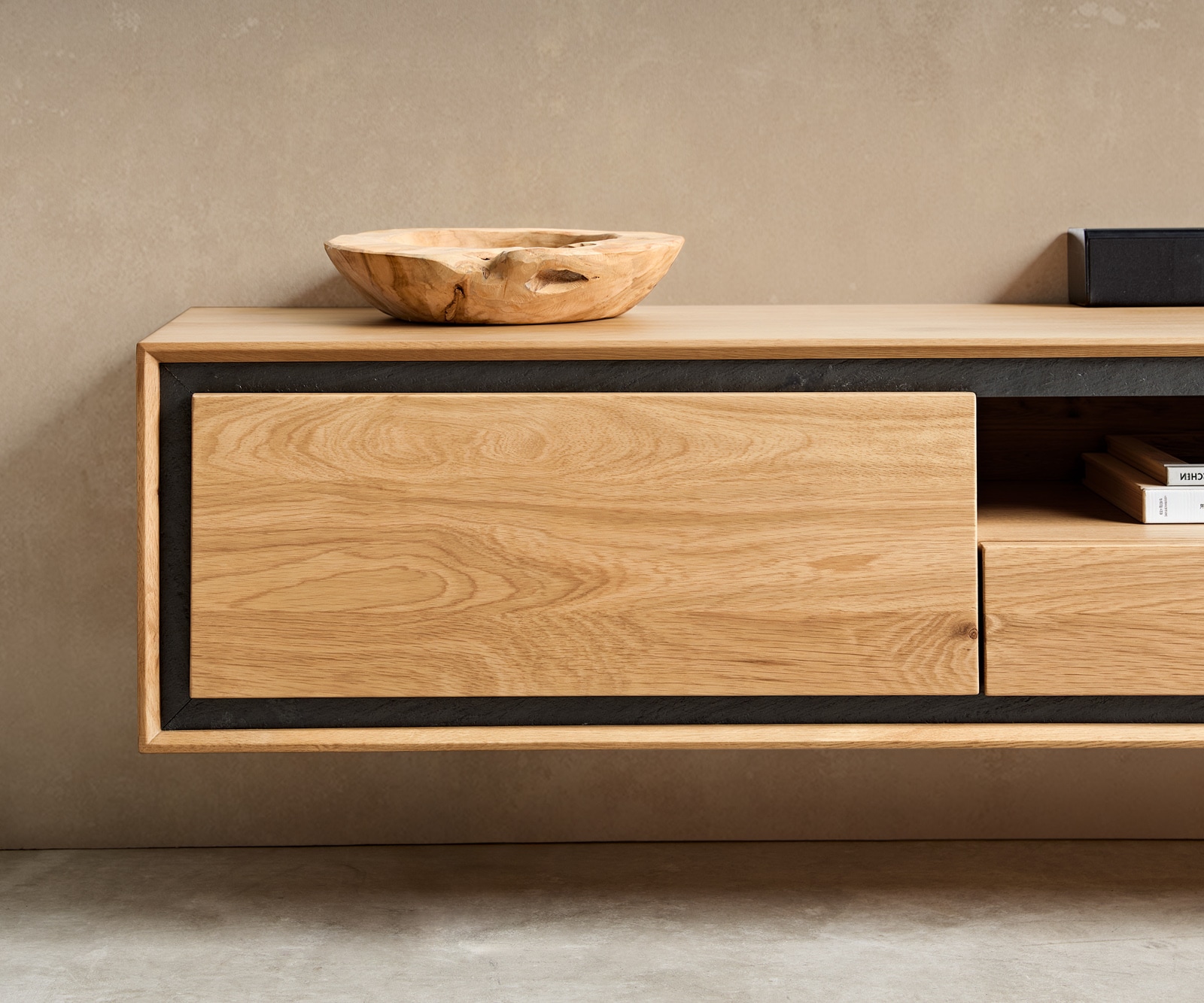 Lowboard Stonegrace 240 cm Eiche Natur 2 Türen 1 Fach 2 Schubladen Steinfurnier Schwebend 5 Lowboard Stonegrace 240 cm Eiche Natur 2 Türen 1 Fach 2 Schubladen Steinfurnier Schwebend 5