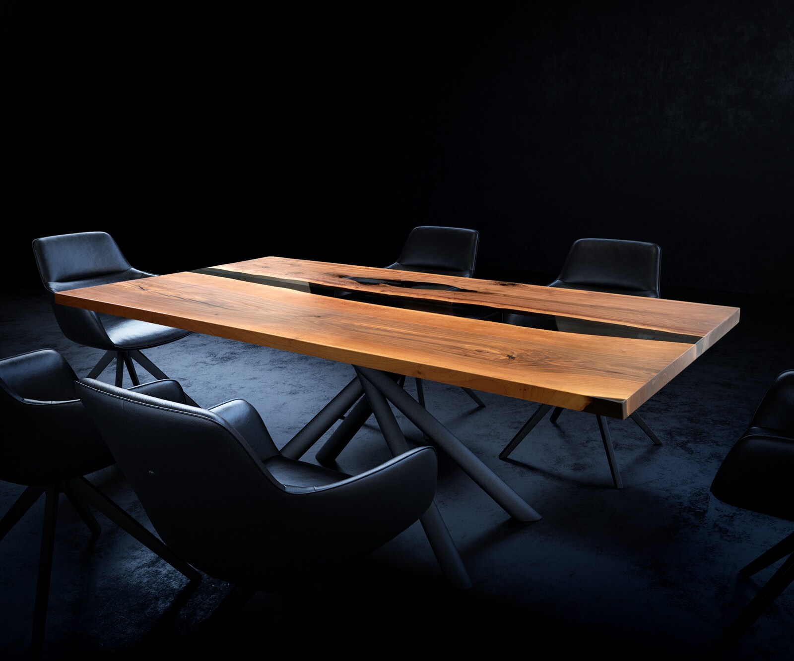 Tischplatte Walnuss Natur 200 cm Epoxid Schwarz-Transparent Unikat Nr. 32338 3