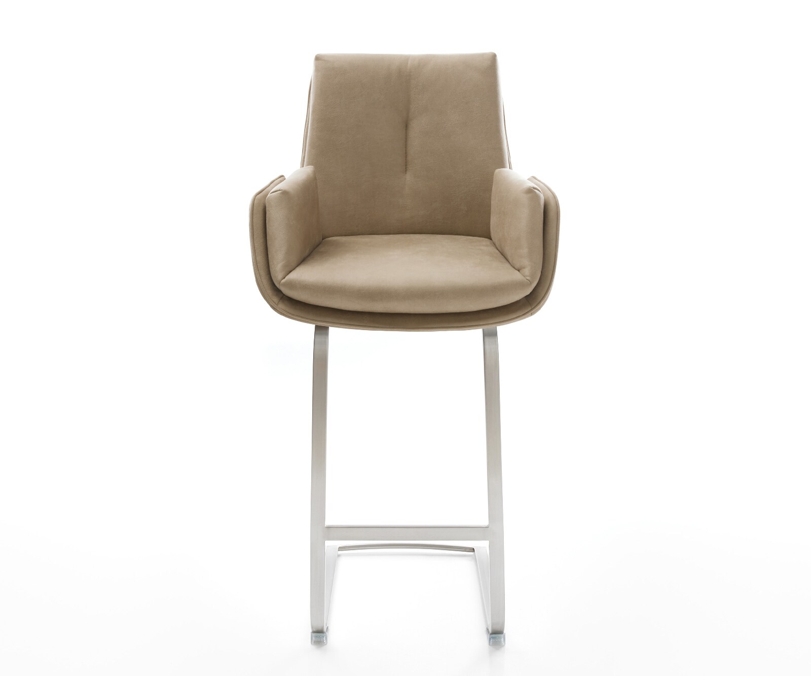 Barstuhl Clea-Flex Mikrofaser Beige Vintage Freischwinger Flach Edelstahl Silberfarben 1